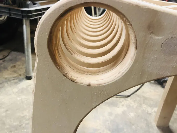 Looking through the stacked rings of a plywood tube
