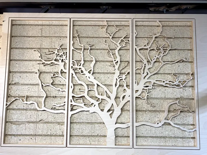 A tree panel cut from a sheet of plywood