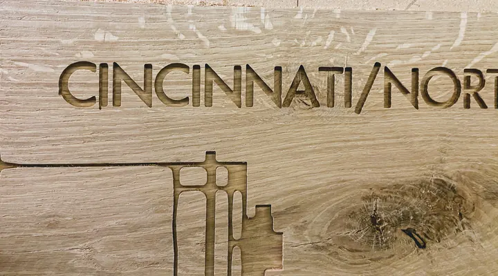 Carved lettering for a Cincinnati airport map