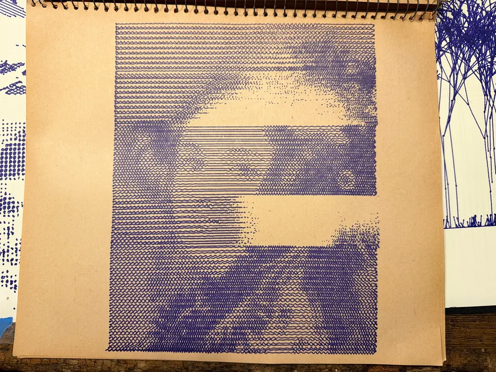 The finished sheet: Ada Lovelace, in blue ink