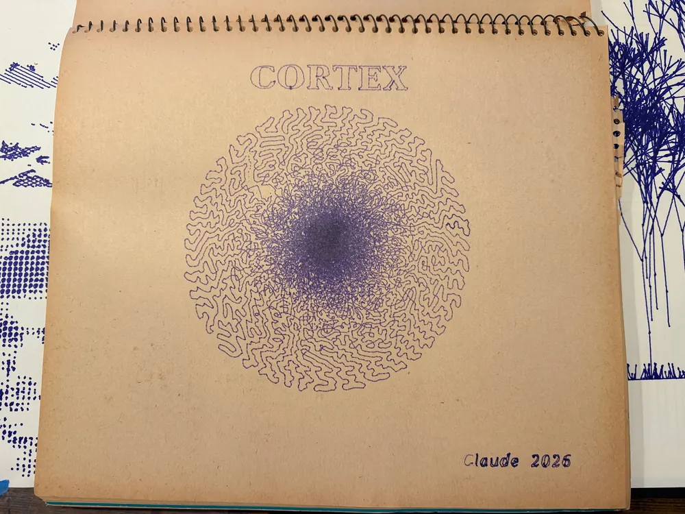The finished sheet: CORTEX, differential growth, in blue ink